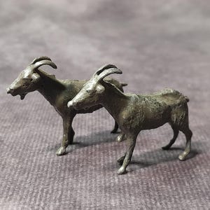 Vintage Pair of Miniature Goat Figurines, Metal Farm Animal Miniatures by Britains