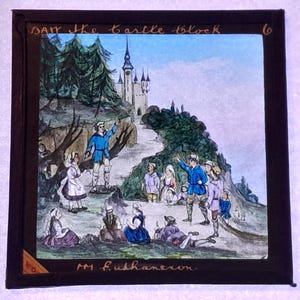 Antique Glass Magic Lantern Slide, by Early 20th century Colourful Slide, The Castle Clock