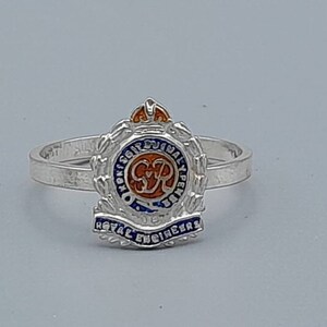 Solid Silver Royal Engineers Sweetheart Ring UK Size N Sterling Silver & Enamel Military Ring US Size 6.8