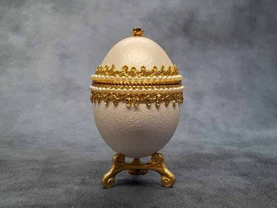 Egg Shaped Trinket Pot / Jewellery Pot Fixed to Stand, Inspired by the Famous Fabergé Eggs
