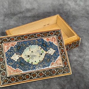 Wooden Inlaid Marquetry Storage Box and lid, Russian