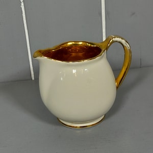 Small Crown Devon Ceramic Milk Jug, White and Gold