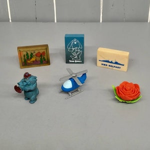 Collection of 6 Vintage Retro Novelty Erasers / Rubbers 80&#39;s - 90&#39;s