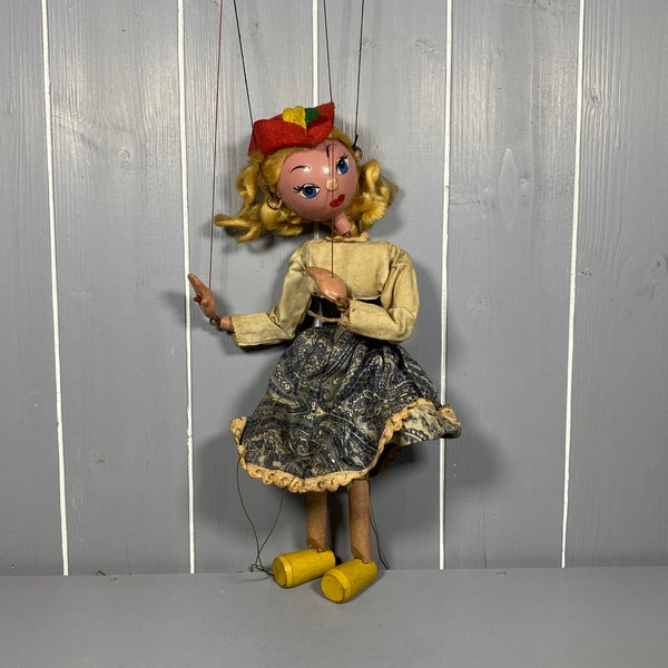Vintage 1950s Dutch Girl Pelham Puppet, With all Strings, Repair Required