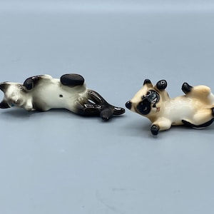 Pair of Lazy Porcelain Cat Figures, Length - 8.5cm