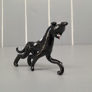 Glass Black Panther, Glass Animal Figurine - 10.7cm