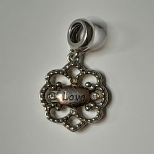 Vintage Sterling Silver Charm, Silver Charm Bracelet Charm, Love Charm 2cm