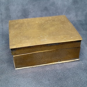 Vintage Chinese Brass Box, Dragon Engraving hinged lid