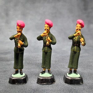 Indische Militärblasband-Figuren, 3 Gips handbemalte Figuren c1950&#39;s 60&#39;s