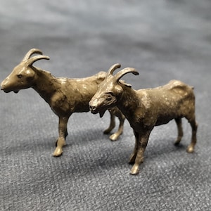 Vintage Pair of Miniature Goat Figurines, Metal Farm Animal Miniatures by Britains