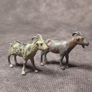Vintage Pair of Miniature Goat Figurines, Metal Farm Animal Miniatures by Britains