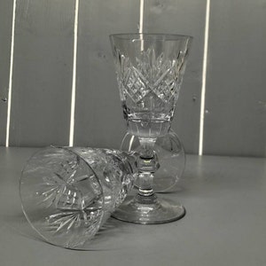Pair of Cut Crystal Wine / Port Glasses - Vintage Drinking Glasses