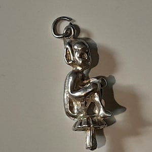 Vintage Sterling Silver Charm, Silver Charm Bracelet Charm, Elf on Mushroom 3cm