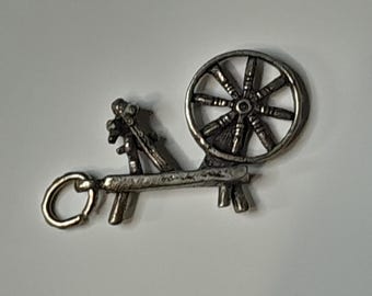 Charm vintage de plata de ley, charm de pulsera de plata, charm de rueca de 4 cm