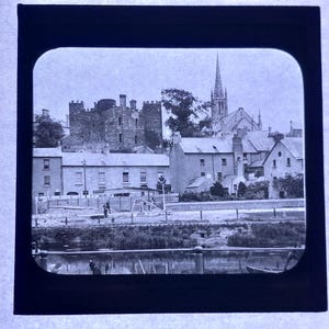 Antique Glass Black and White Magic Lantern Slide, by Early 20th century Slide, Enniscorthy Castle