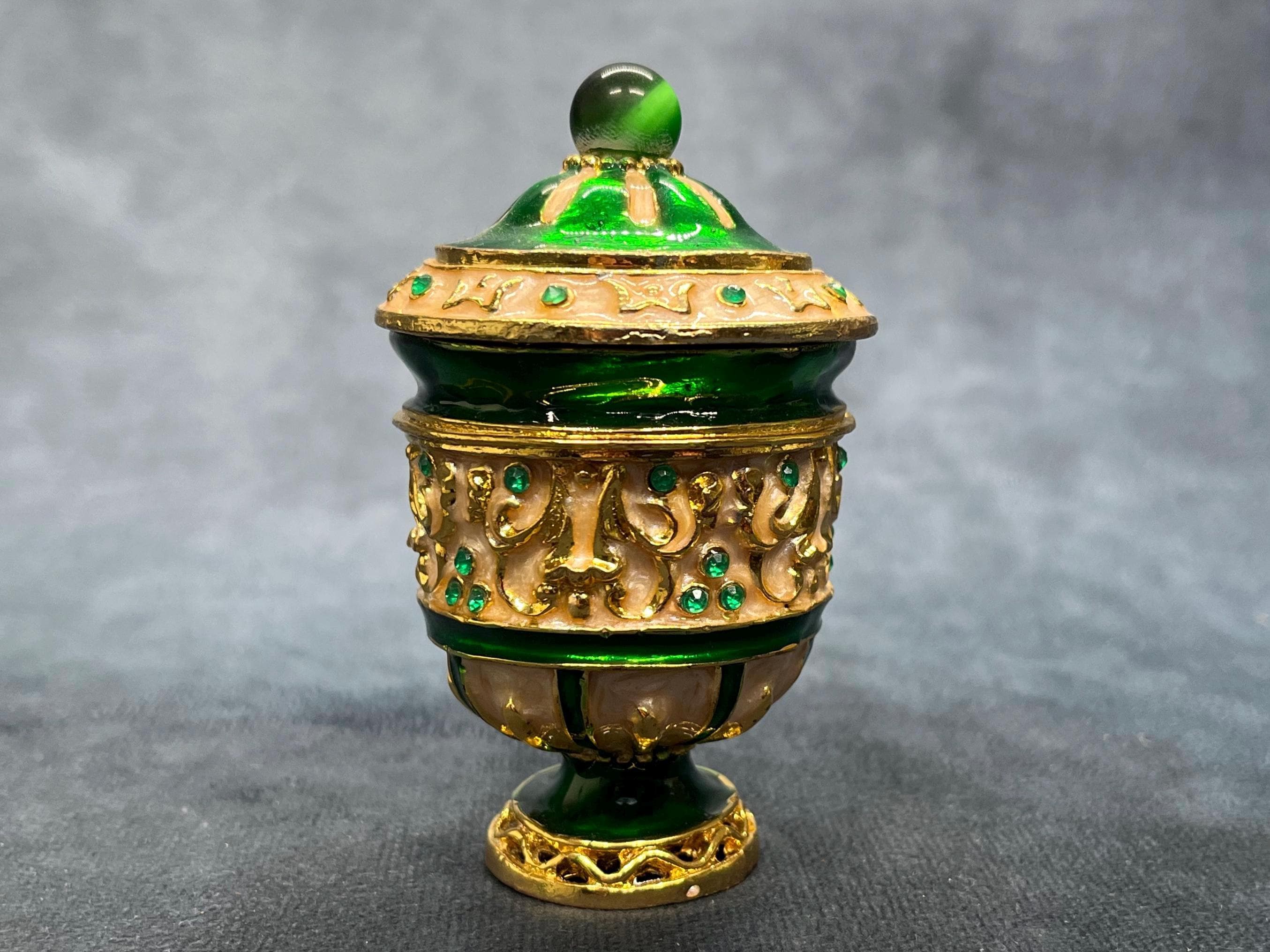 danila-souvenirs Uovo in stile Fabergé portagioie Globo con nave 14,5 cm blu