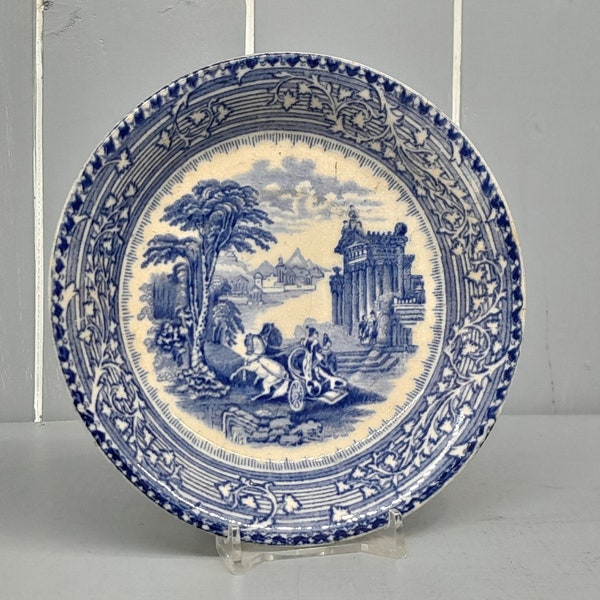Antique Arcadian Chariots Shallow Dish / Bowl, Blue and White