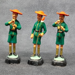 Indische Militärblasband-Figuren, 3 Gips handbemalte Figuren c1950&#39;s 60&#39;s