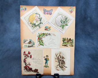 Antique Victorian Scrapbook Page – Double Sided Ephemera Collage Sheet – 19th Century Die Cut Prints, Chromolithograph Illustrations