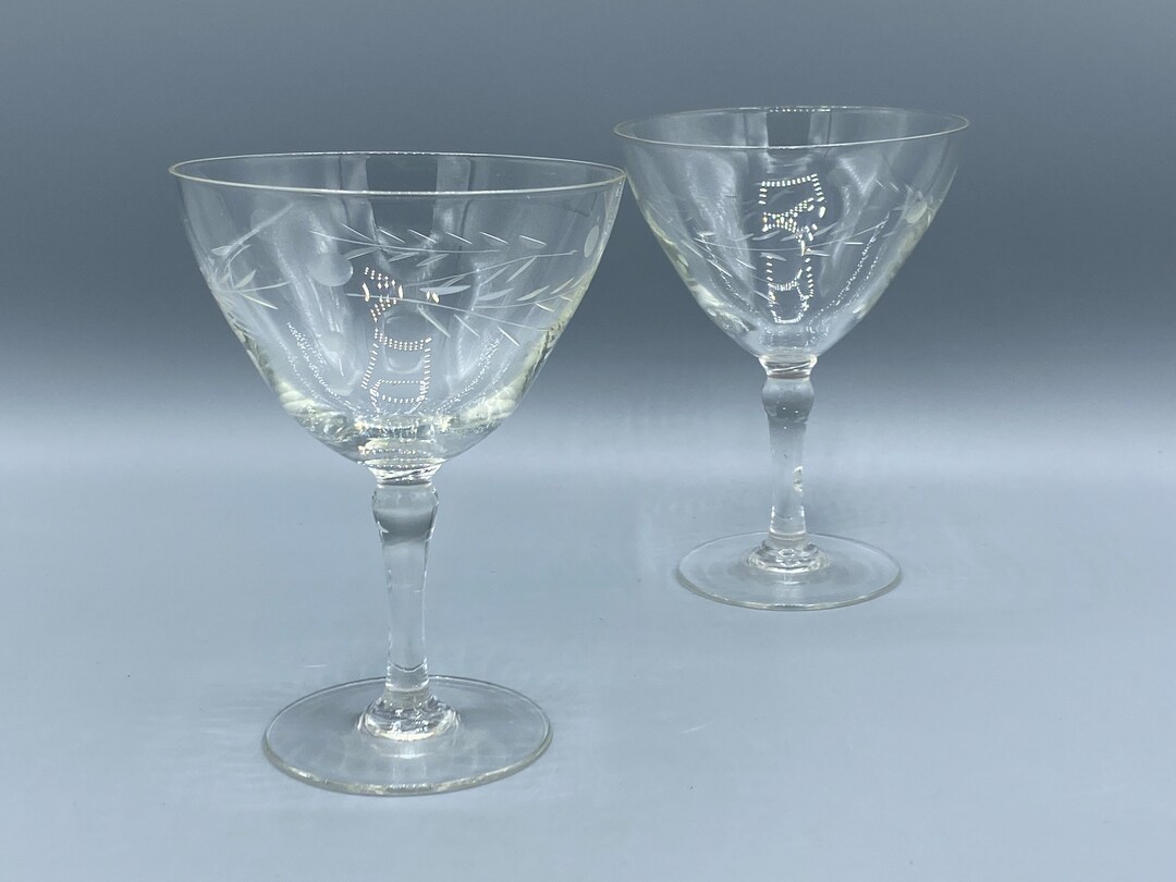 Pair of Antique Engraved Drinking Glasses. Late 19th Century. Etsy