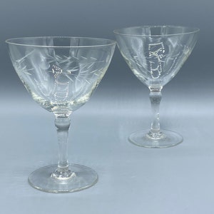 Pair of Antique Engraved Drinking Glasses. Late 19th Century.