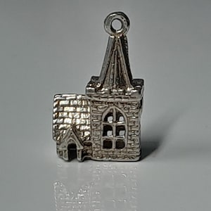 Vintage Sterling Silver Charm, Silver Charm Bracelet Charm, Church Charm 2cm