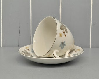 Vinewood Ridgway, White Mist, made in Staffordshire, Ceramic Cup and Saucer, Vintage Tea Set