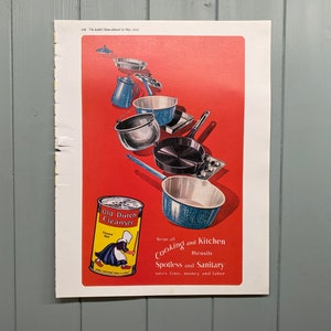 Vintage Old Dutch Cleanser. “Makes everything spick and Span” Reproduction Advertisement Print.