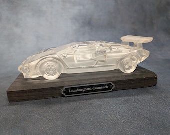 Pisapapeles antiguo de cristal Hofbauer con forma de Lamborghini Countach, fabricado en Alemania Occidental, 17,5 cm.