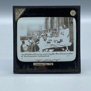 Antique Black and White Magic Lantern Slide, by Walter Tyler ltd “Archbishop Bourne Arriving At Westminster Cathedral”