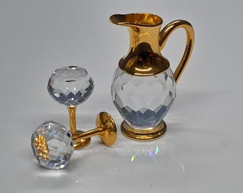 Vintage Swarovski Crystal Wine Jug and Drinking Glasses | Crystal Miniature | Wine Glasses and Pitcher