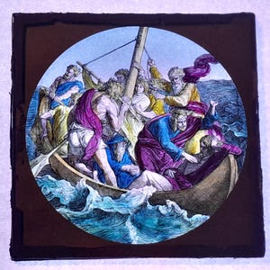 Antique Glass Magic Lantern Slide, Early 20th Century Colourful Slide, Biblical Scene