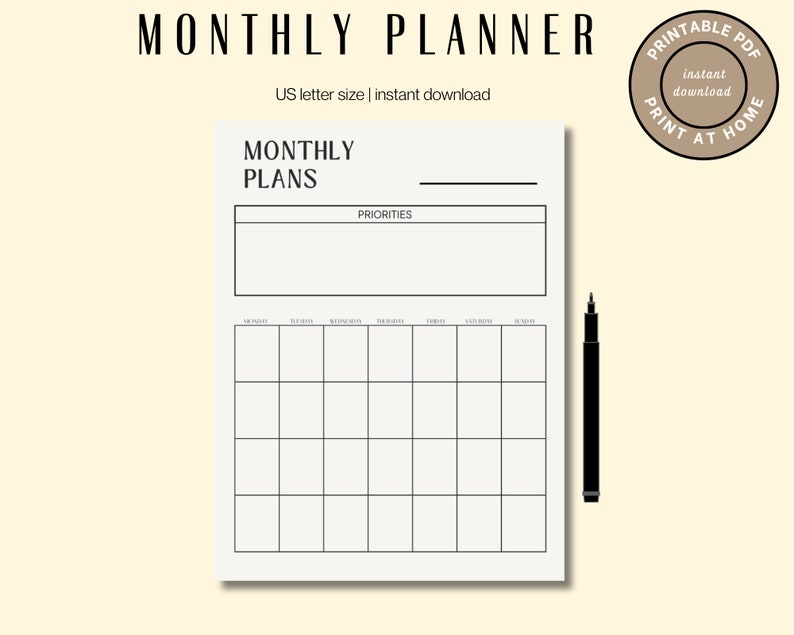Blank Monthly Calendar Portrait Template Printable Calendar - Etsy