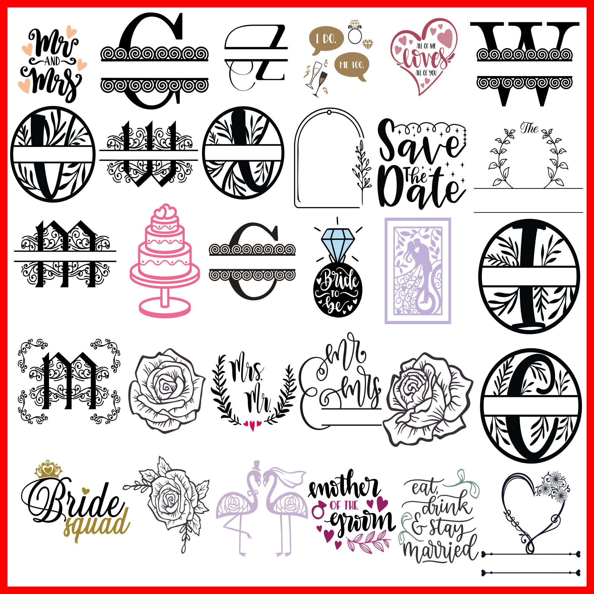 Wedding Bundle Svg, Bride and Groom Svg, Wedding Svg Files for Cricut ...
