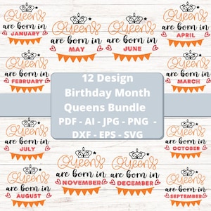 Birthday Month Queens SVG Bundle, Afro Birthday Queen svg, Afro Girl SVG, Afro Birthday Girls, Black Birthday Queen SVG,