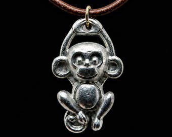 Metal Casted Playful Monkey, Resin 3D Printed Necklace Design