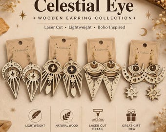 Celestial Eye Wooden Earrings