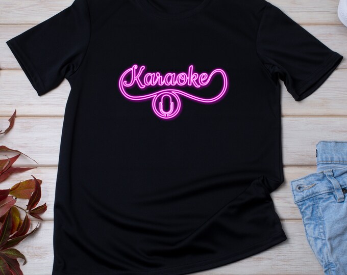 T-shirt karaoké néon, T-shirt unisexe en coton épais, chemise de chanteur, cadeau pour fan de karaoké, cadeau musique, cadeau pour mélomane