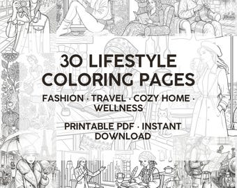 30 Lifestyle Coloring Pages for Women | Fashion, Travel (PDF Download)