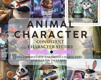 Consistent Animal Character AI Art Generator | Storybook Illustration Tool for Midjourney & Gemini | Children's Book Creator Character Sheet