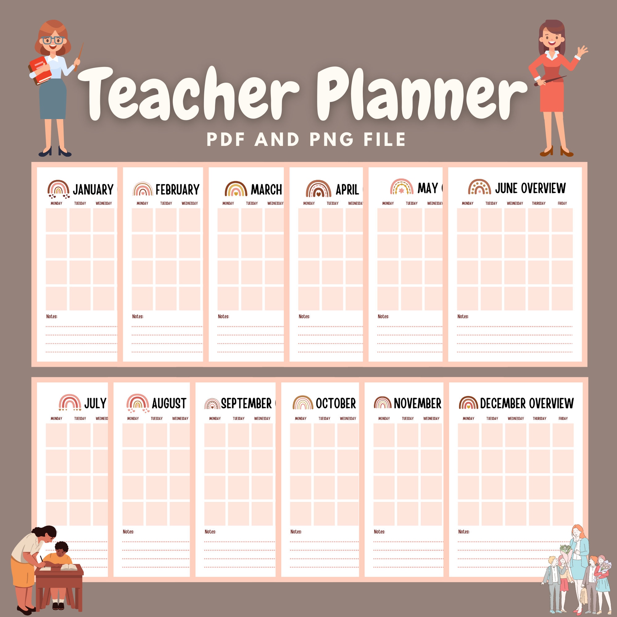 Teacher Planner 12 Monthly Printable Planner, Academic Planning for ...