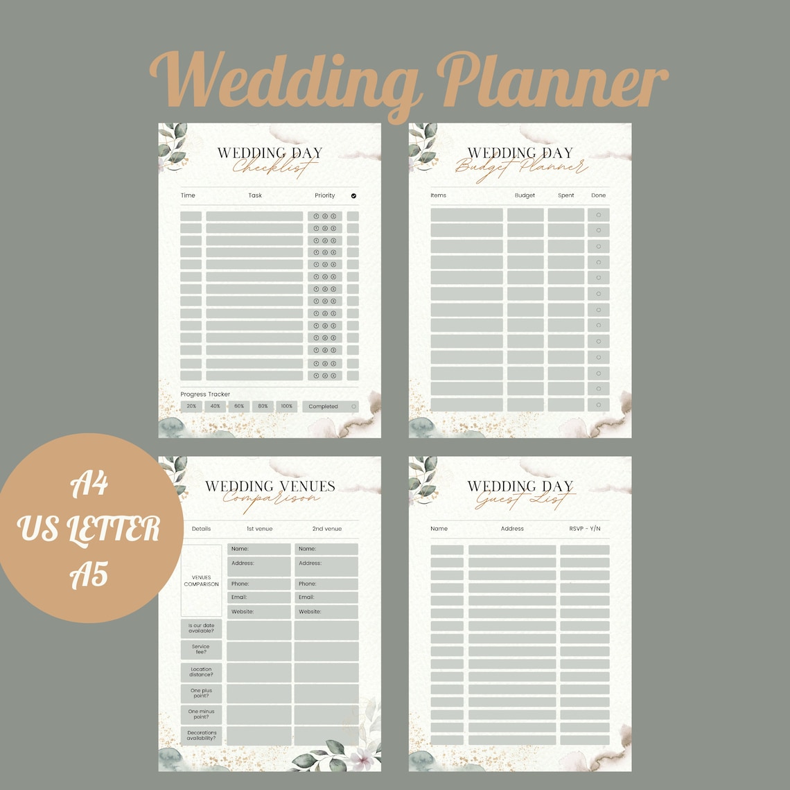 Wedding Planner Printable, Wedding Guest List, Wedding Check List ...