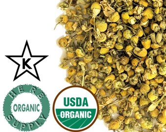 Organic German Chamomile Flowers Whole 0.125-16oz(1lbs) - Matricaria chamomilla - Cut & Sifted, Tea CSC