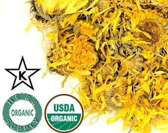 Organic Calendula Flower, whole 0.125-16oz(1lbs) Calendula officinalis, Tea blends, oil, lotions, creams, perfumes, soaps & sachets CSC