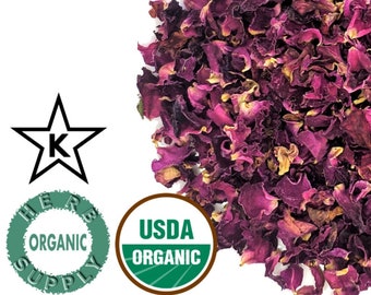 Organic Rose Petals, Red, 0.125-16oz(1lbs) Rosa centifolia, Tea blends, oil, lotions, creams, perfumes, soaps & sachets, salves, dried CSC