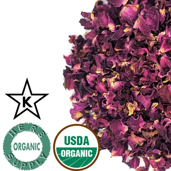 Organic Rose Petals, Red, 0.125-16oz(1lbs) Rosa centifolia, Tea blends, oil, lotions, creams, perfumes, soaps & sachets, salves, dried CSC