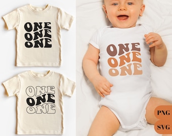 One Svg, Groovy First Birthday Svg, 1st Birthday Png, Stacked Wavy Texy Svg, Birthday Boy Svg Birthday Girl Svg Cut File for Cricut Baby Svg
