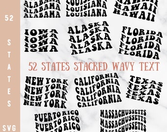 52 State Bundle Stacked Wavy Text Bundle Wavy Font Svg California Texas Popular Png Colorado Stacked Letters Svg Wavy Letters Svg Trendy Svg