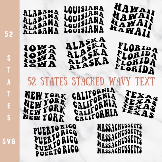 52 State Bundle Stacked Wavy Text Bundle Wavy Font Svg Etsy