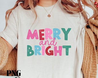 Merry and Bright Christmas PNG, Plaid, Leopard, Pink Christmas PNG, Chunky Letters, Sublimation Digital Download, POD Tshirt Design